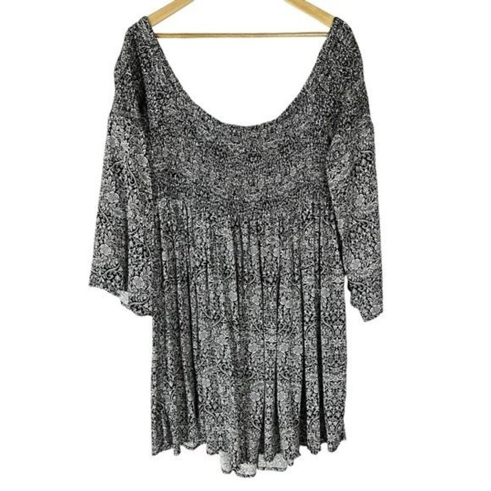 Torrid‎ Off Shoulder Black & White Floral Smocked Dress 3X Whimsigoth Skater - Picture 3 of 6